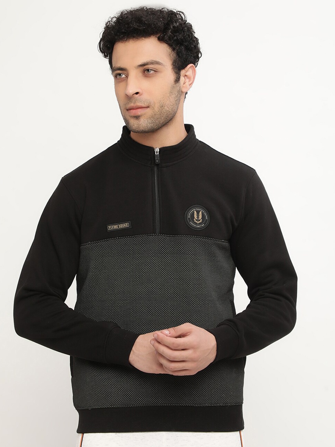 

Octave Men Black Colourblocked Fleece Sweatshirt