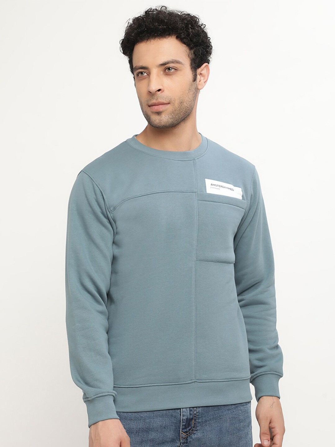 

Octave Men Blue Printed Fleece Sweatshirt