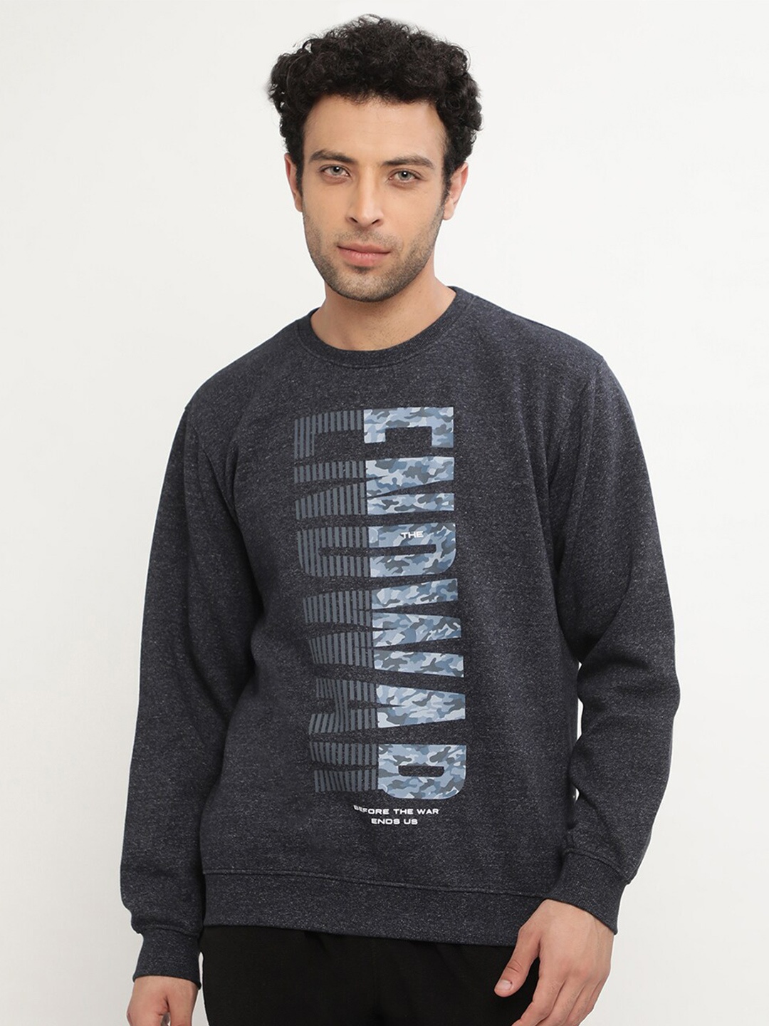 

Octave Men Grey Printed Fleece Sweatshirt