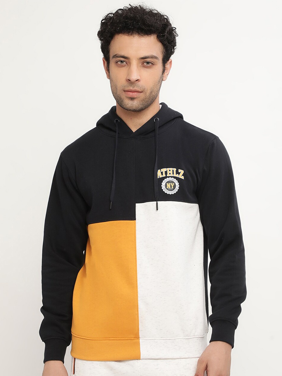 

Octave Men Navy Blue Colourblocked Hooded Fleece Sweatshirt