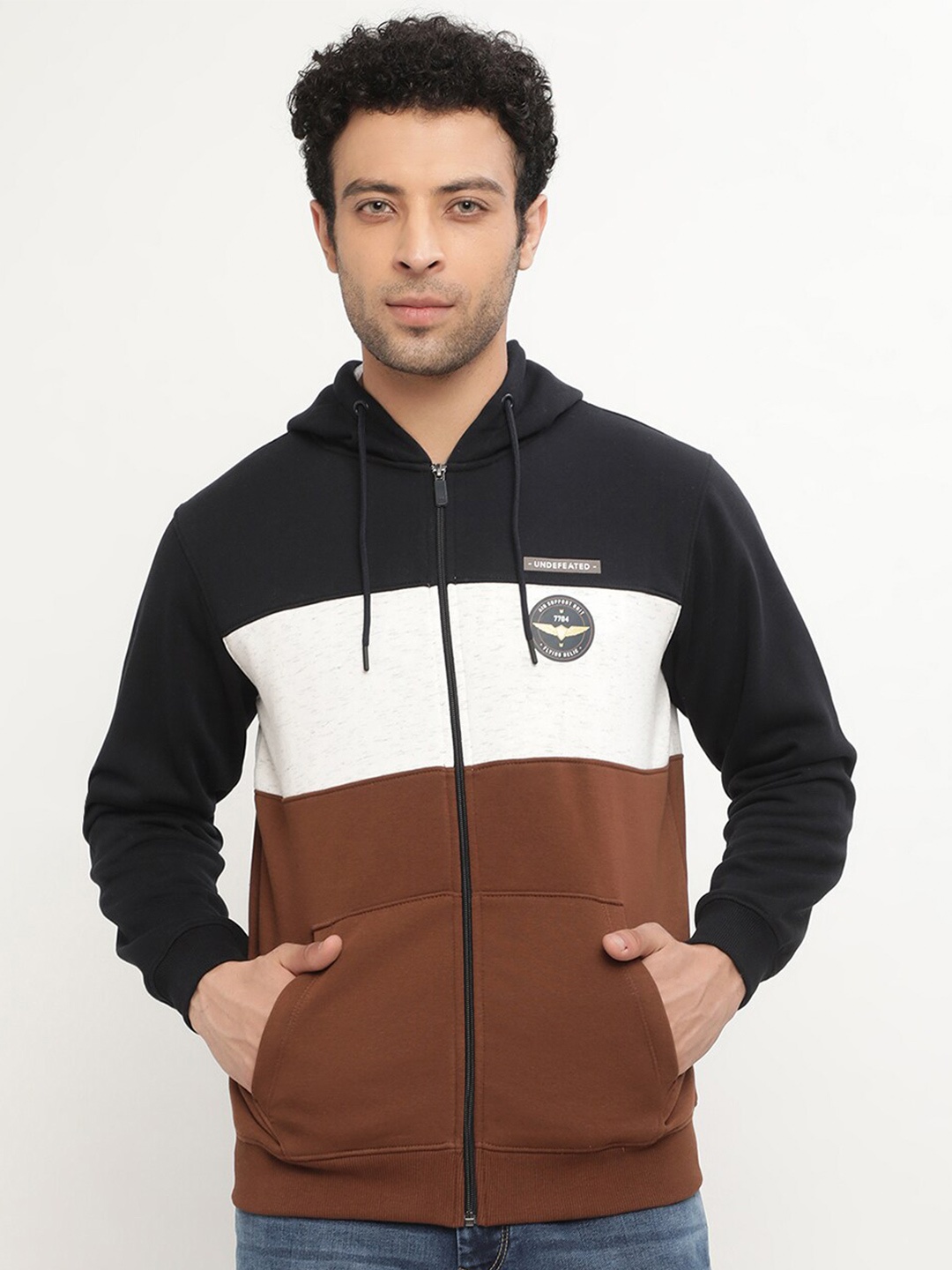 

Octave Men Plus Size Brown Colourblocked Hooded Fleece Sweatshirt