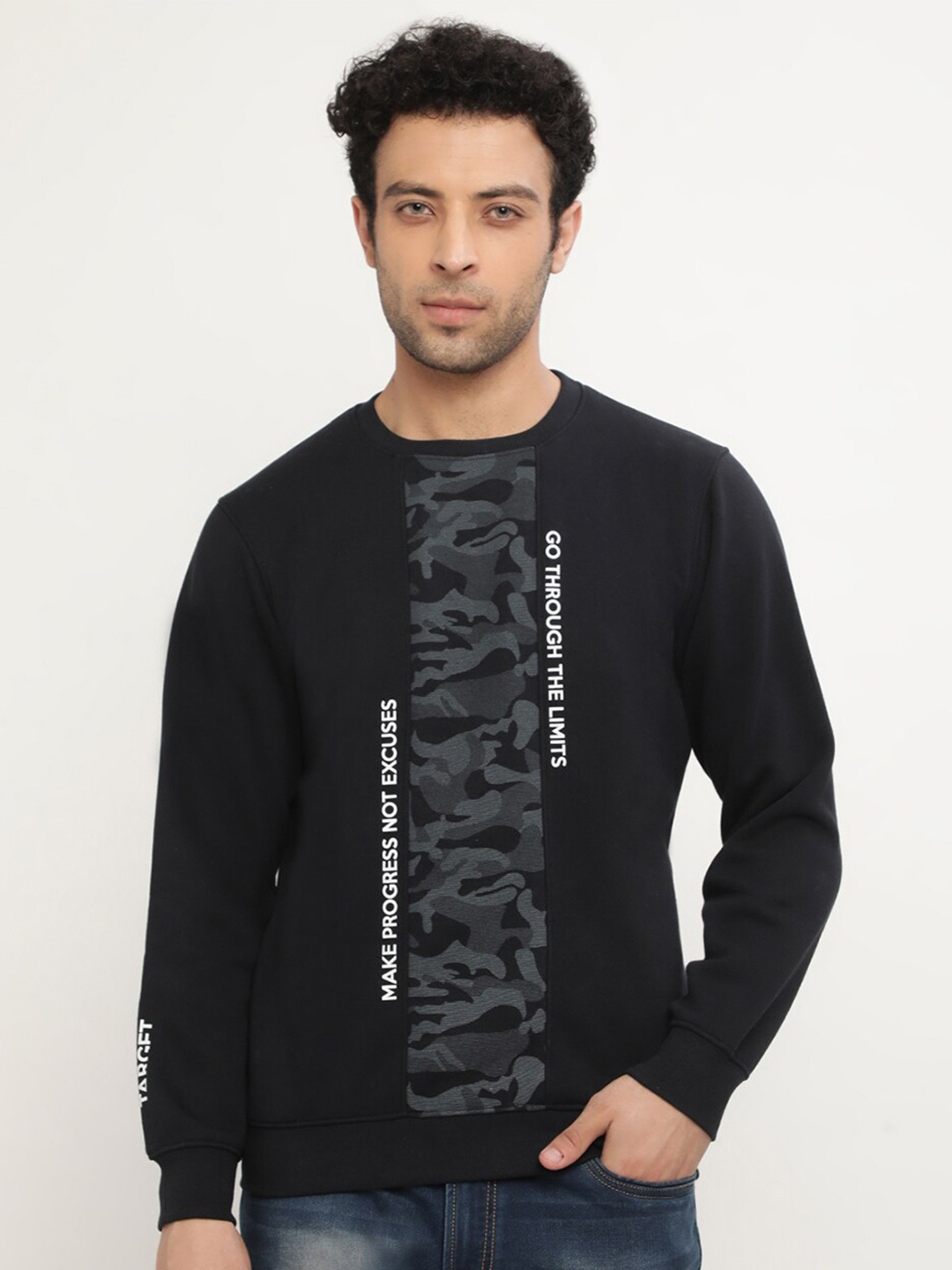

Octave Men Navy Blue Printed Fleece Sweatshirt