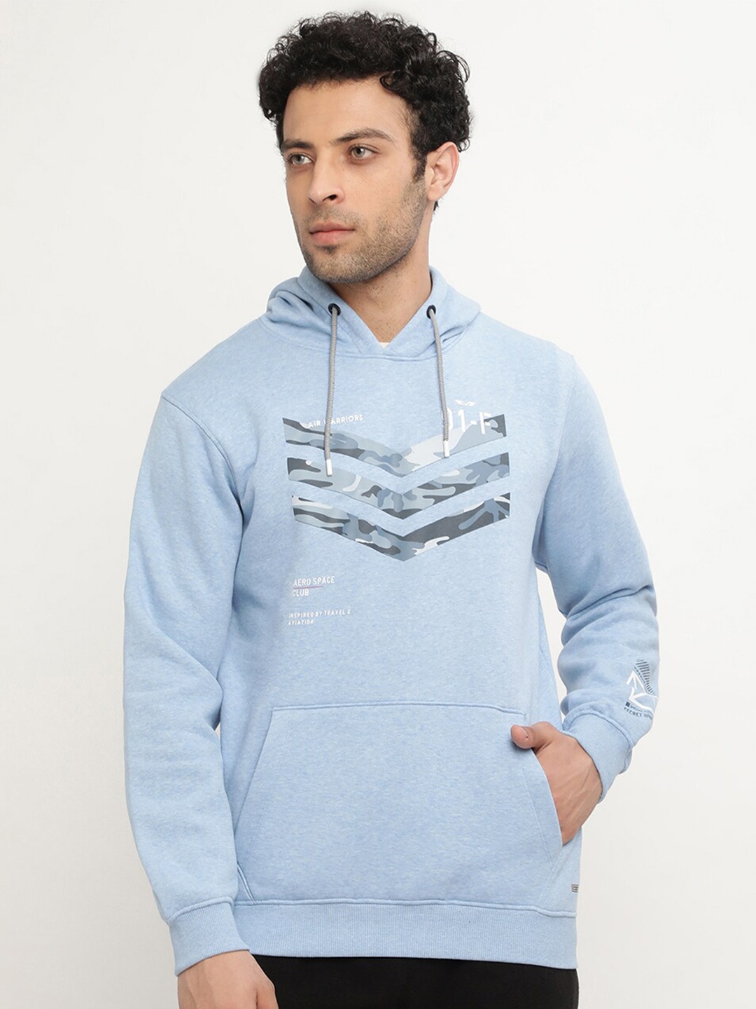 

Octave Men Blue Printed Hooded Fleece Sweatshirt