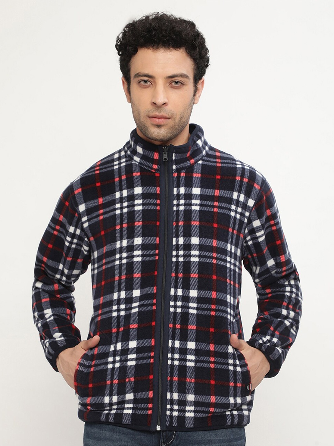 

Octave Men Navy Blue Checked Fleece Sweatshirt
