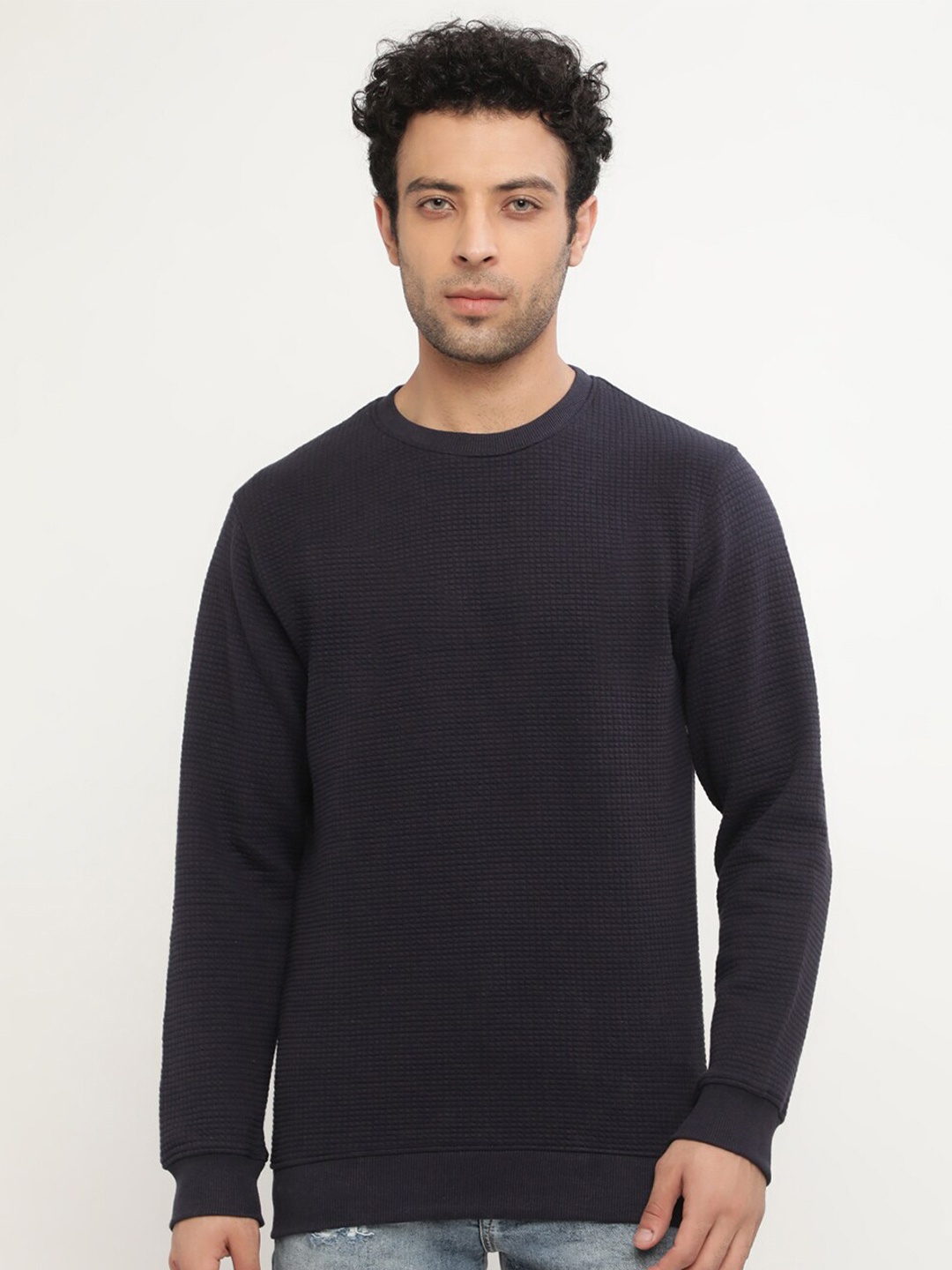 

Octave Men Navy Blue Fleece Sweatshirt