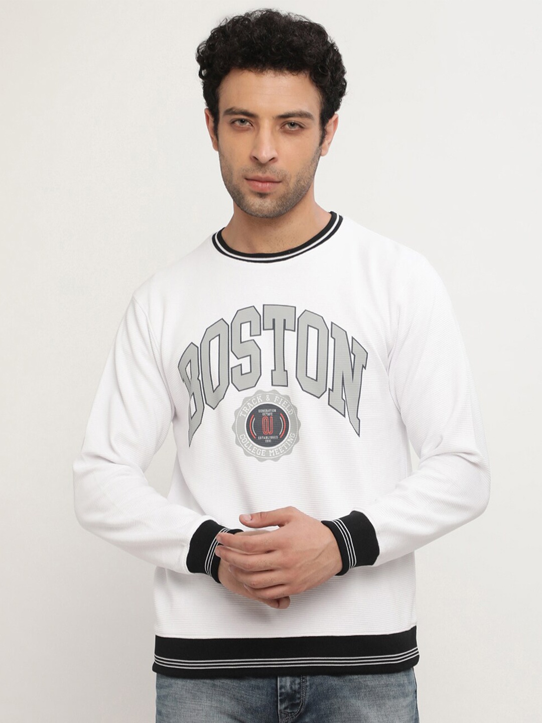 

Octave Men White Printed Fleece Sweatshirt