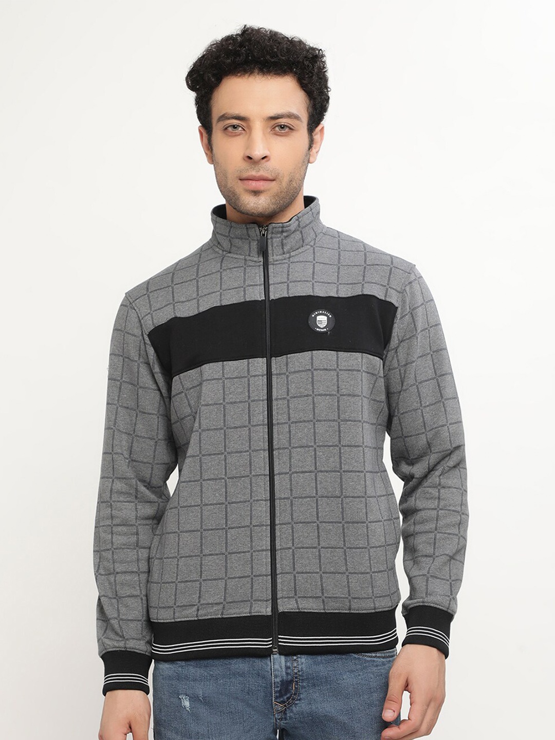 

Octave Men Plus Size Grey Checked Fleece Sweatshirt