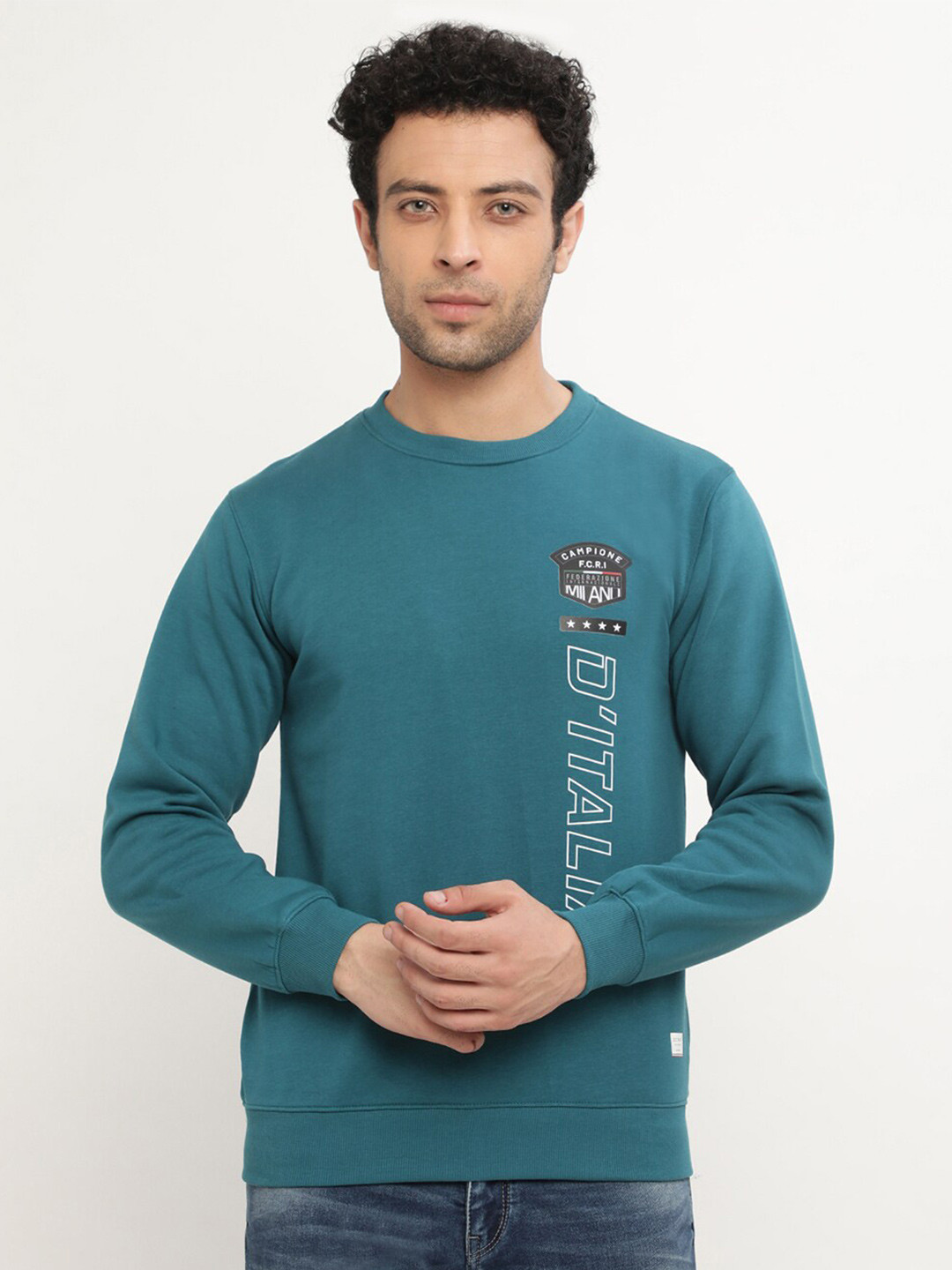 

Octave Men Plus Size Sea Green Printed Fleece Sweatshirt