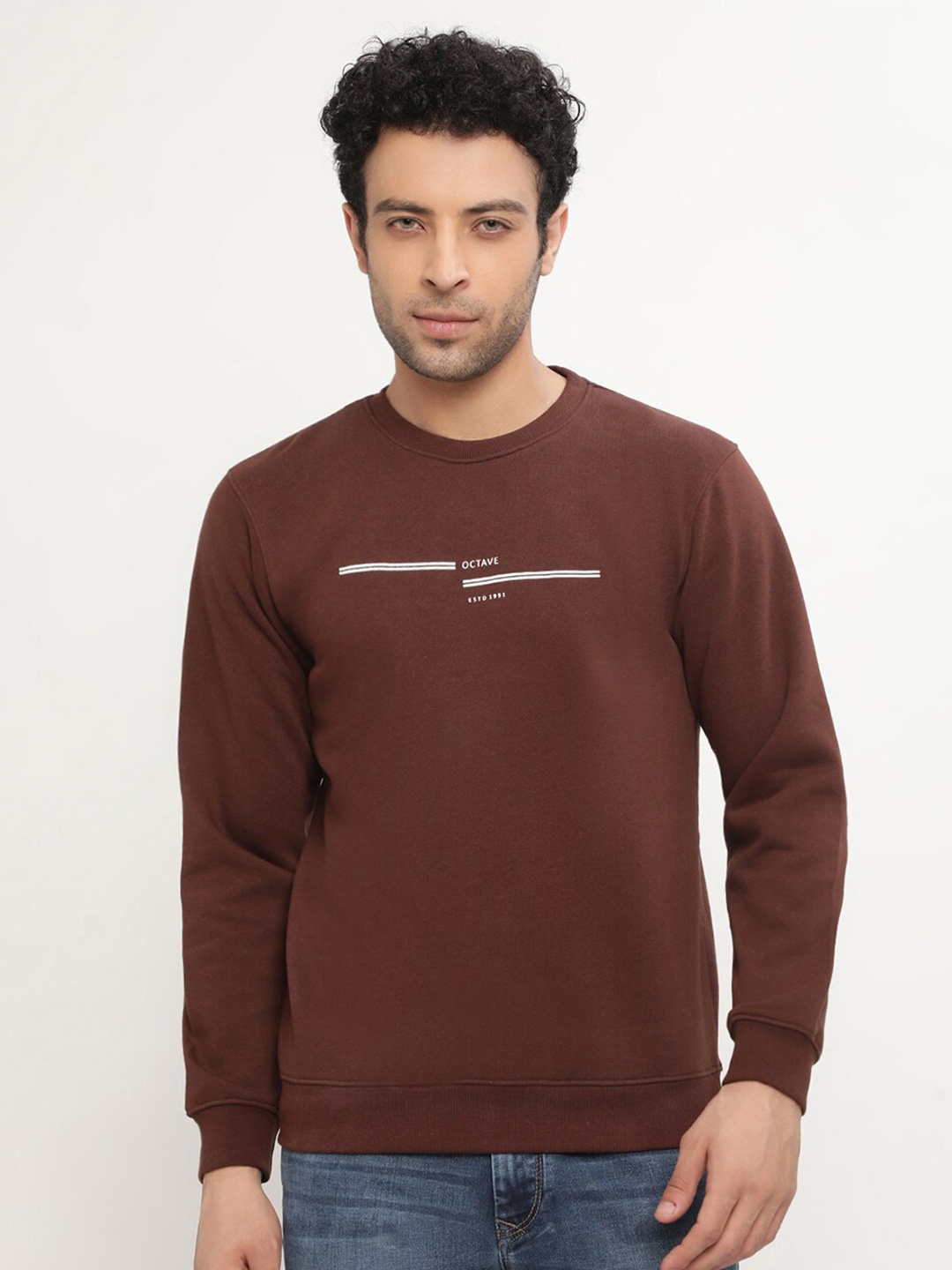 

Octave Men Brown Printed Fleece Sweatshirt