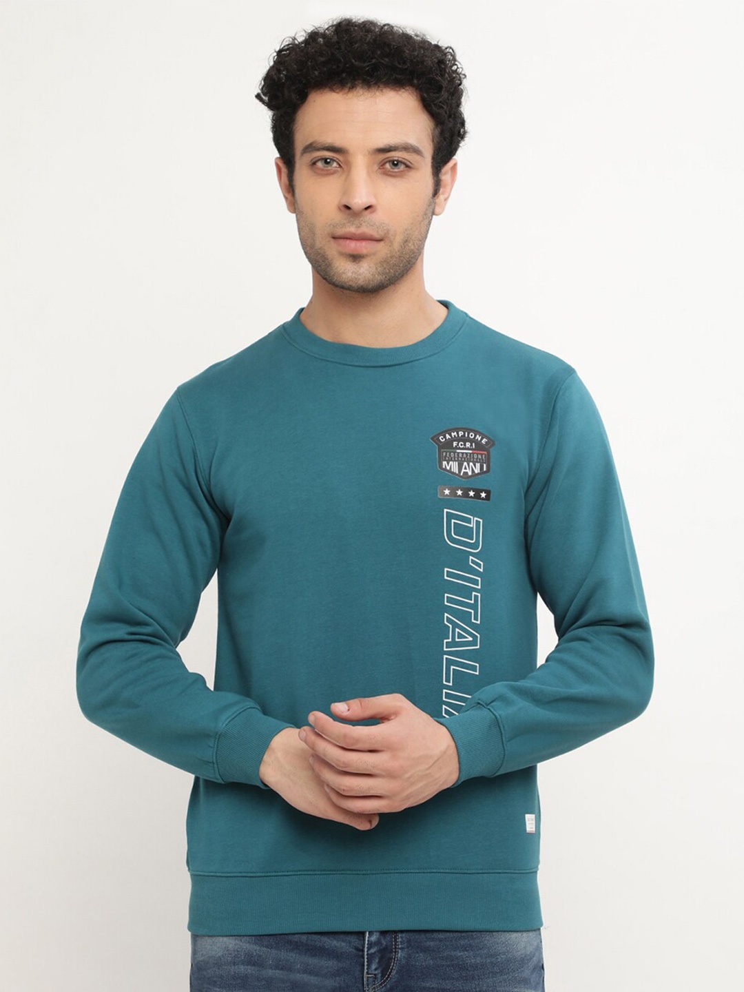 

Octave Men Sea Green Printed Fleece Sweatshirt