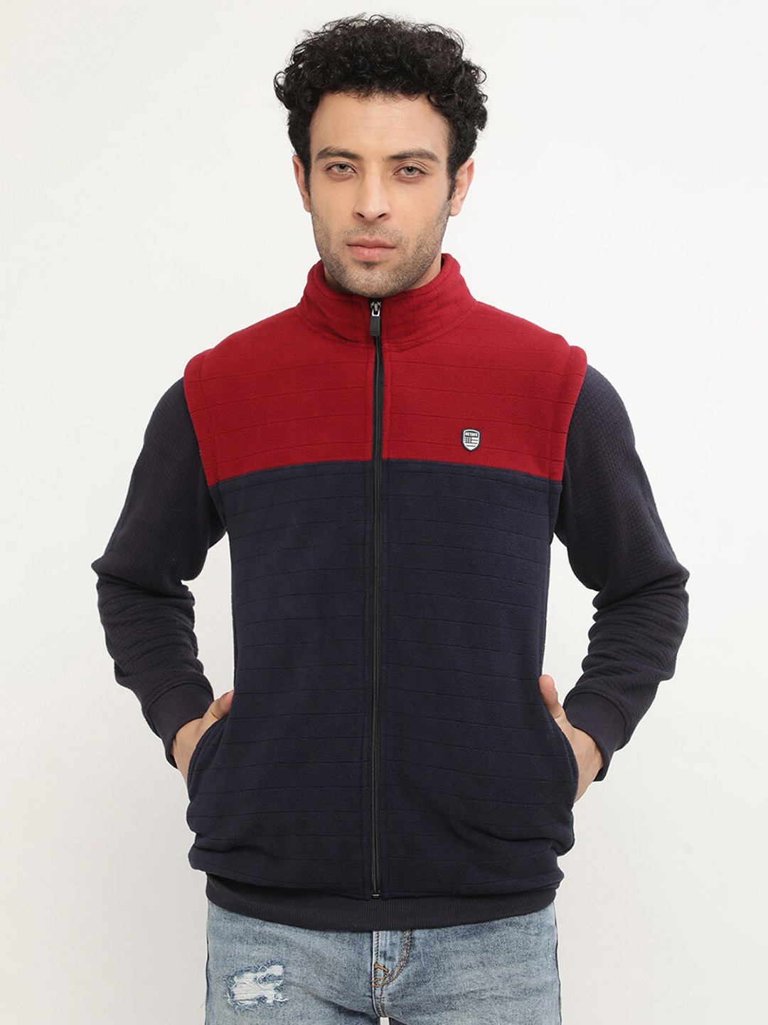

Octave Men Red Colourblocked Fleece Sweatshirt