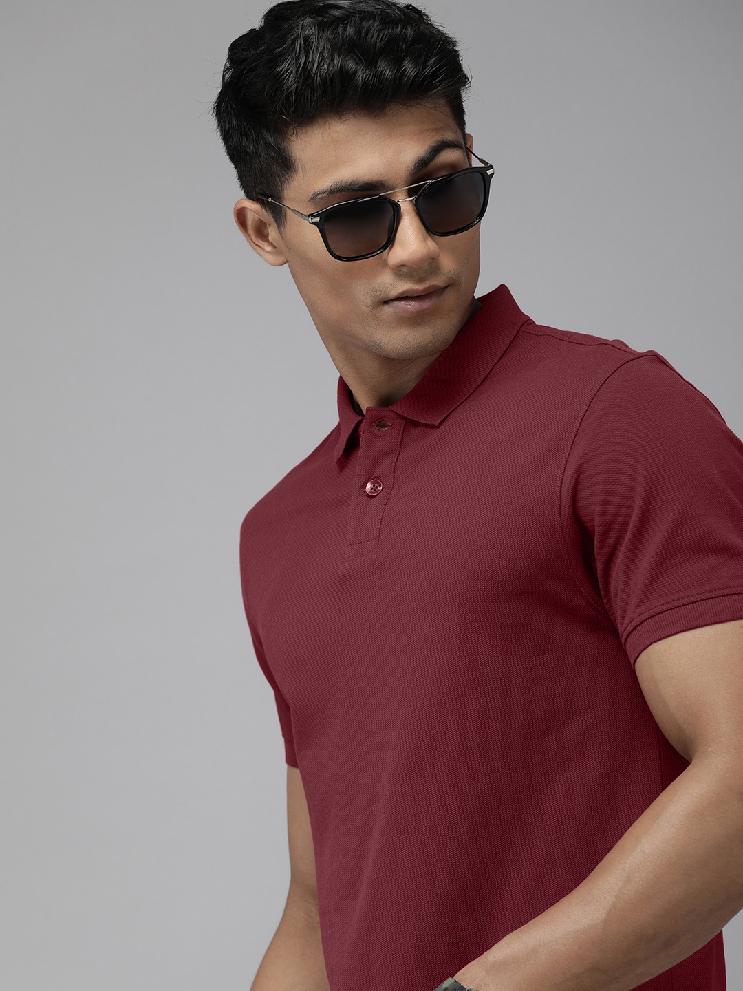 

The Roadster Life Co. Men Polo Collar Pure Cotton T-shirt, Burgundy