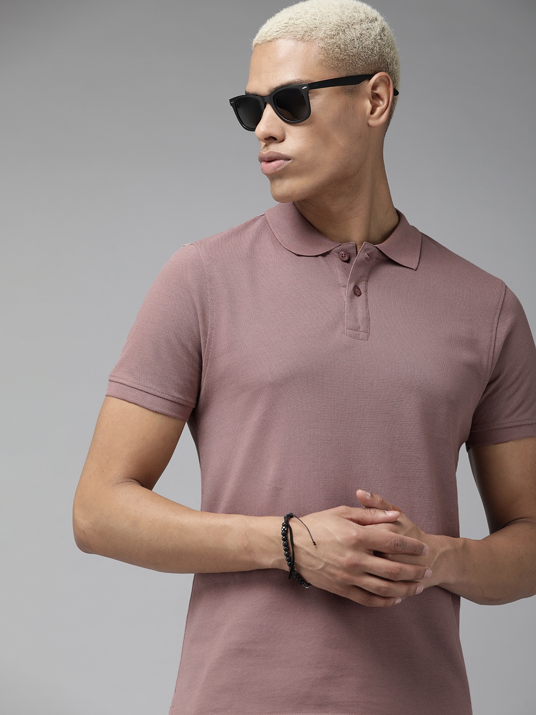 

The Roadster Life Co. Men Polo Collar Pure Cotton T-shirt, Mauve
