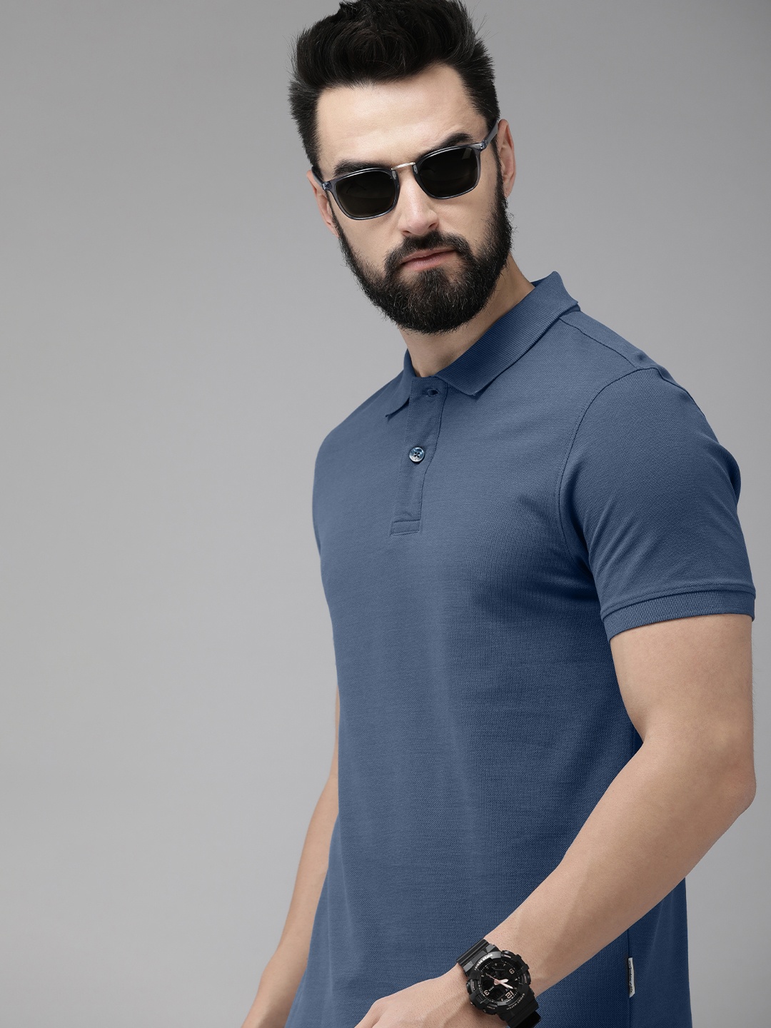 

The Roadster Life Co. Men Pure Cotton Polo Collar T-shirt, Blue