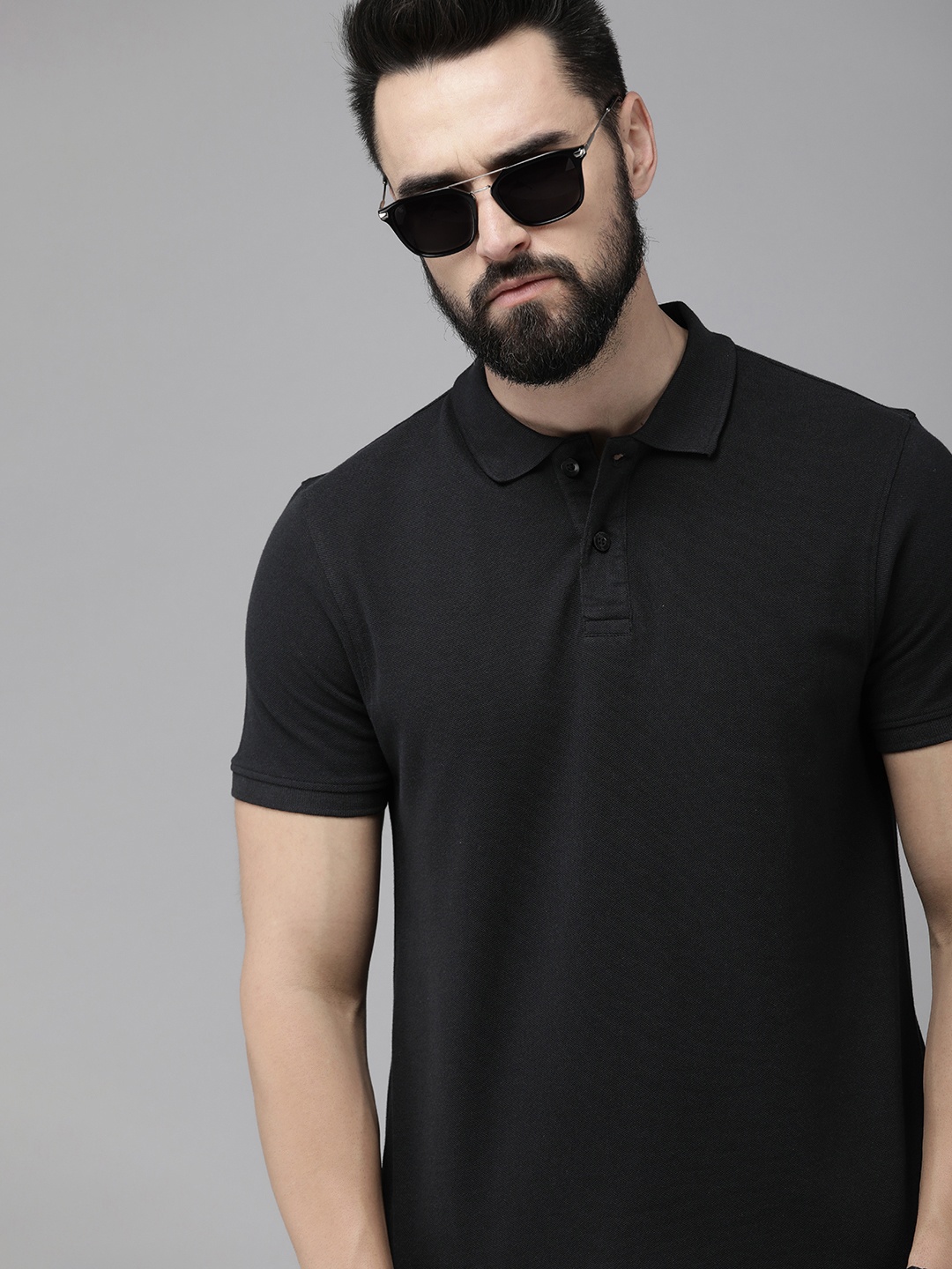 

The Roadster Life Co. Men Polo Collar Pure Cotton T-shirt, Black