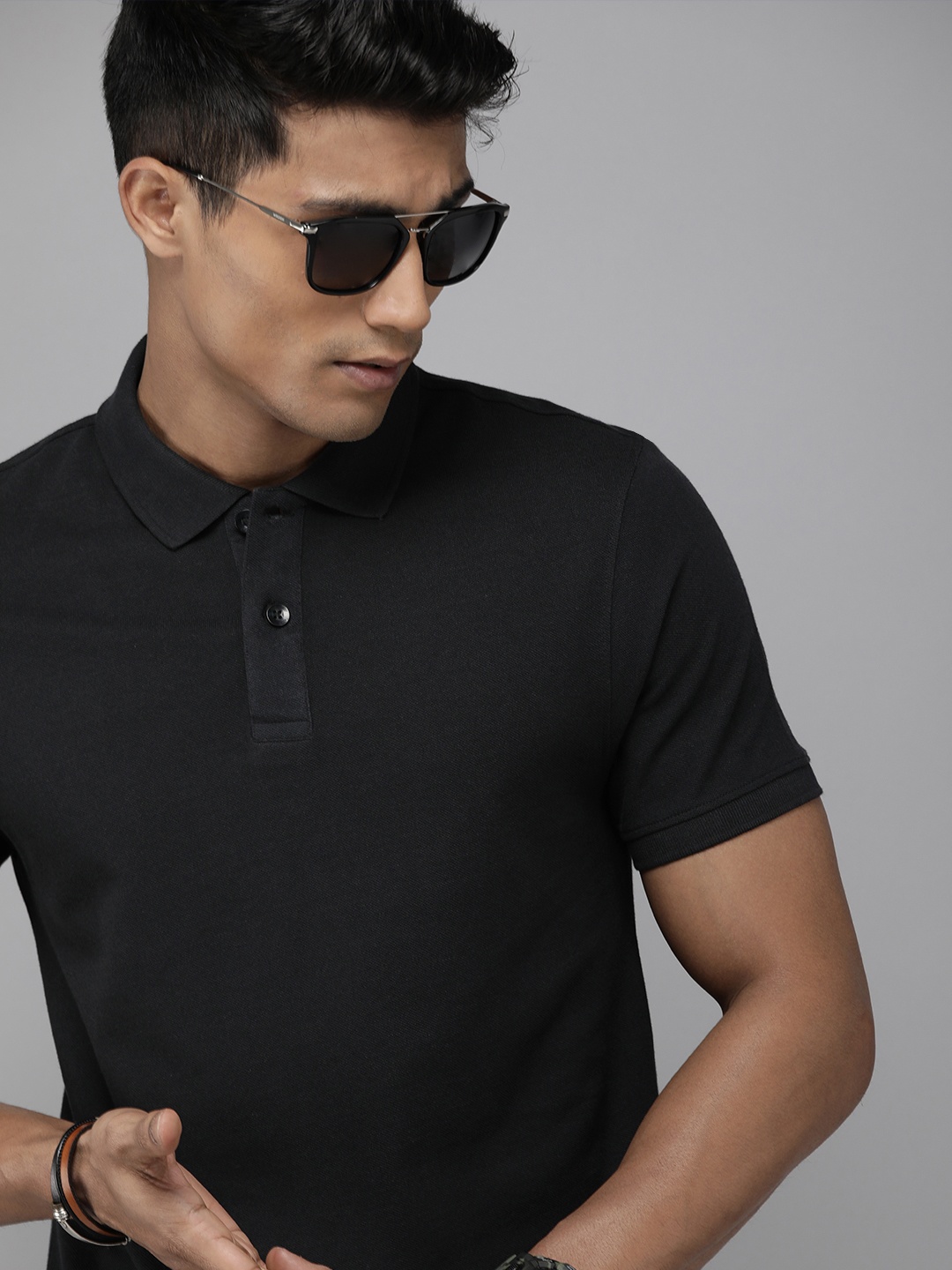

The Roadster Life Co. Men Polo Collar Pure Cotton T-shirt, Black