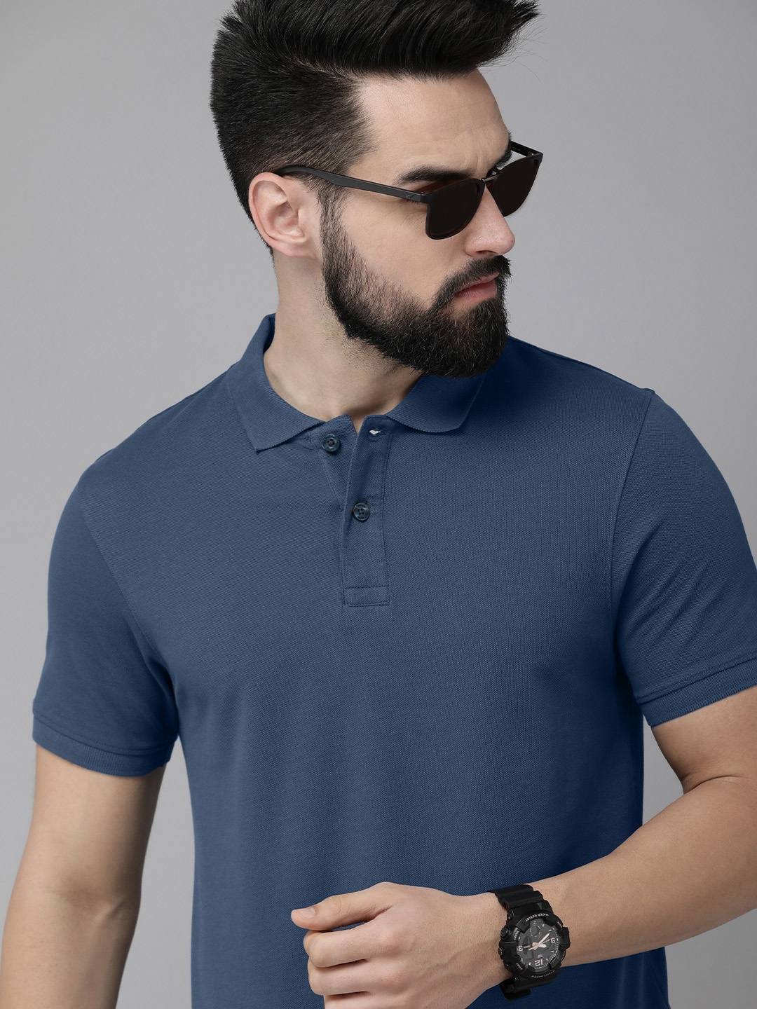 

The Roadster Life Co. Men Polo Collar Pure Cotton T-shirt, Blue