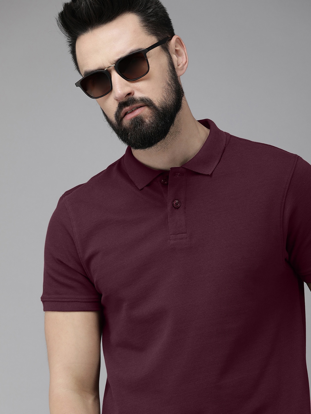

The Roadster Life Co. Men Polo Collar Pure Cotton T-shirt, Burgundy