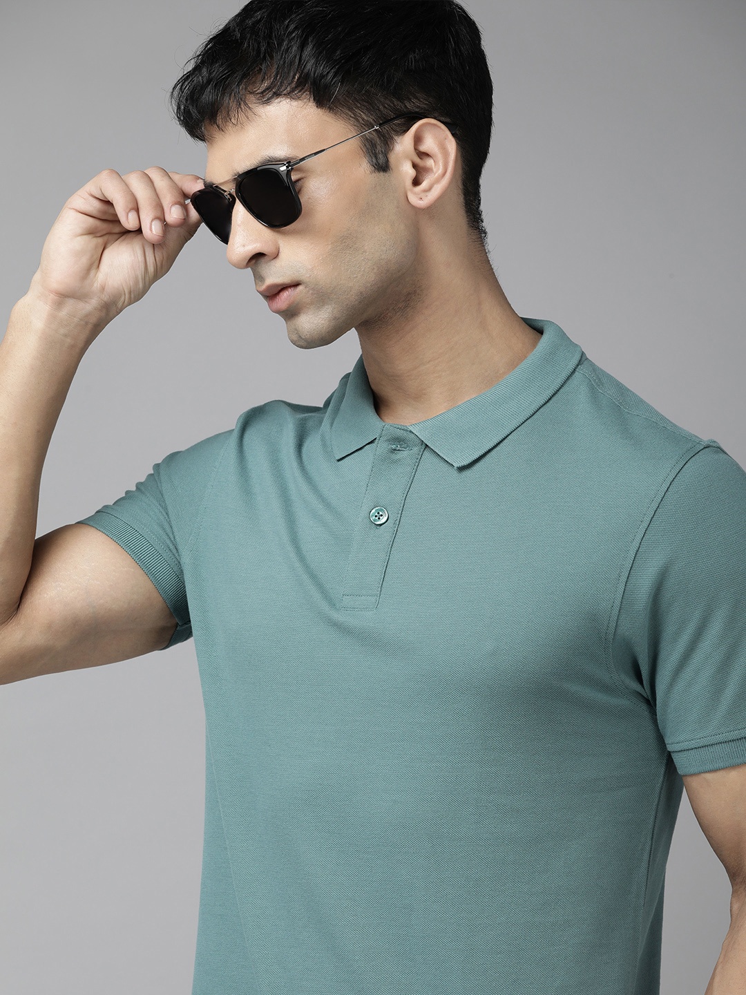 

The Roadster Life Co. Men Polo Collar Pure Cotton T-shirt, Teal