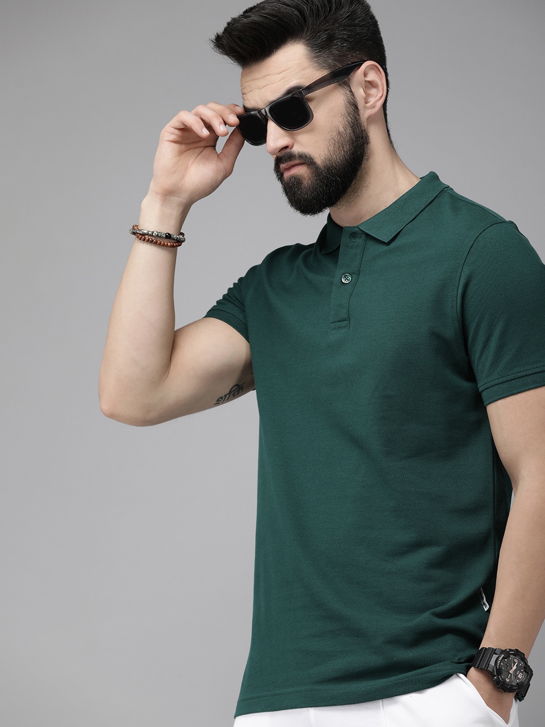 

The Roadster Life Co. Men Pure Cotton Polo Collar T-shirt, Green