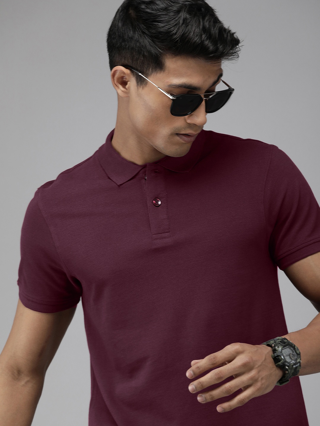 

The Roadster Life Co. Men Polo Collar Pure Cotton T-shirt, Burgundy