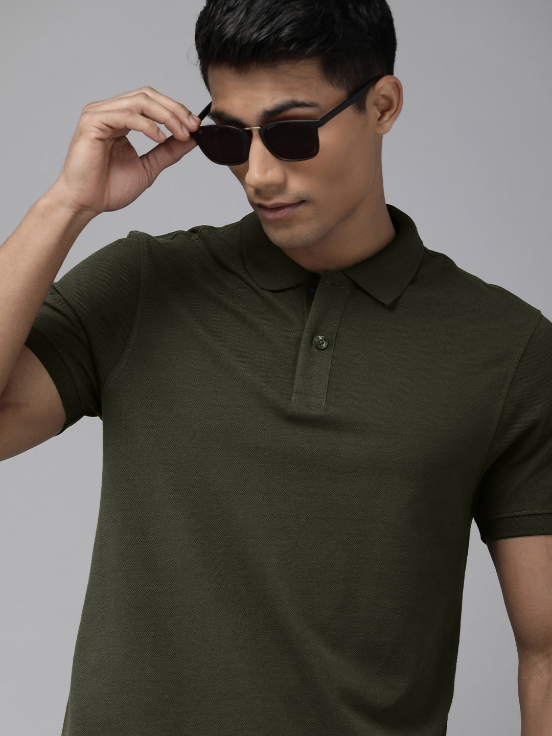 

The Roadster Life Co. Men Polo Collar Pure Cotton T-shirt, Olive