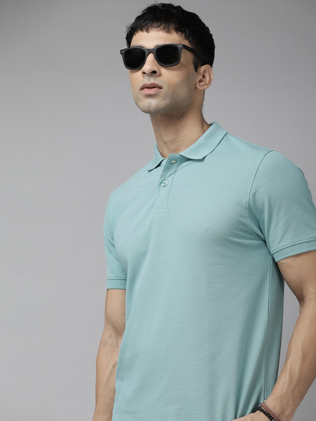 

The Roadster Life Co. Men Polo Collar Pure Cotton T-shirt, Blue