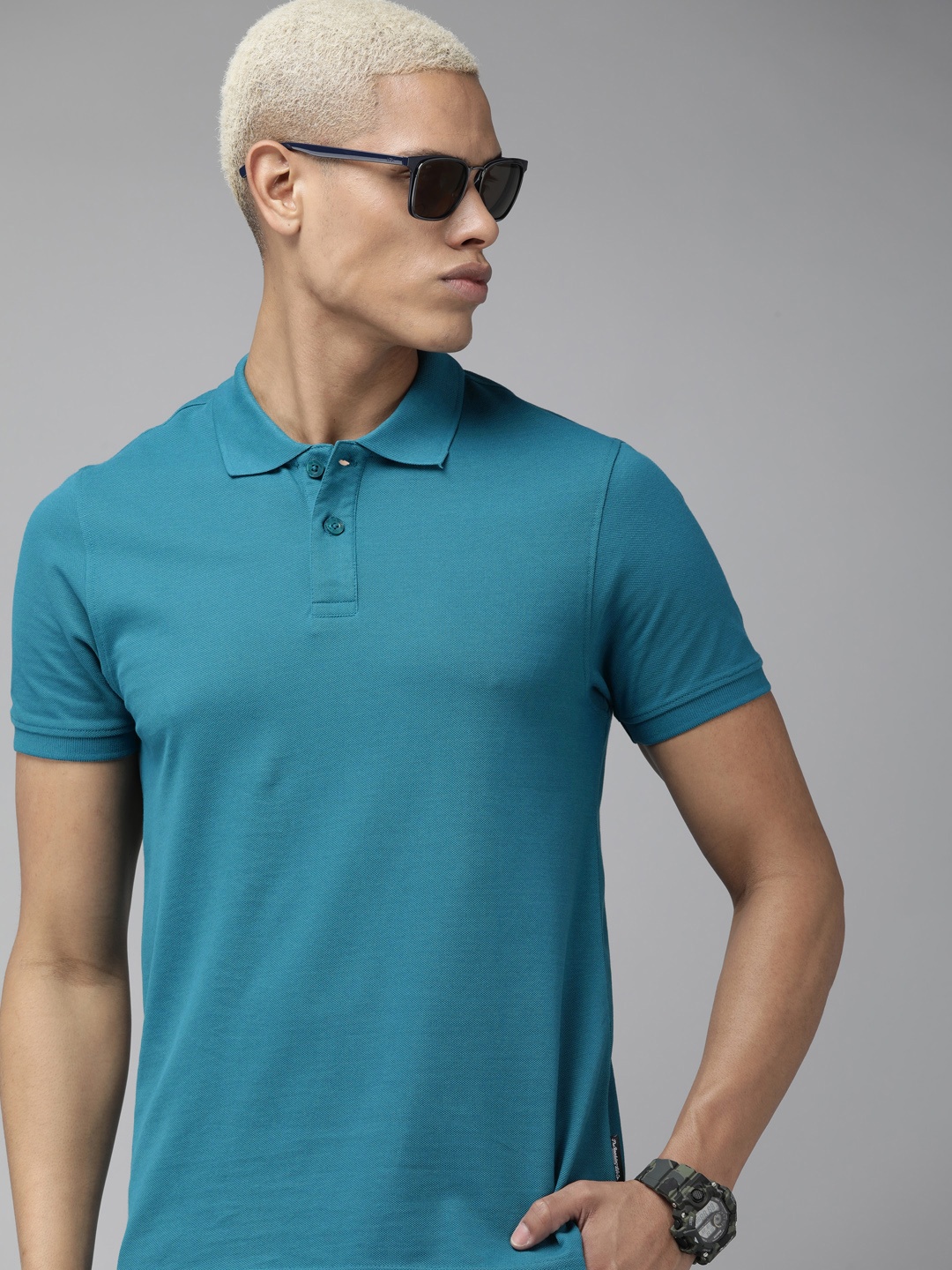 

The Roadster Life Co.Men Polo Collar Pure Cotton T-shirt, Blue