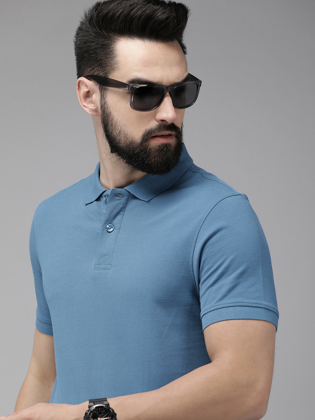 

The Roadster Life Co. Men Pure Cotton Polo Collar T-shirt, Blue
