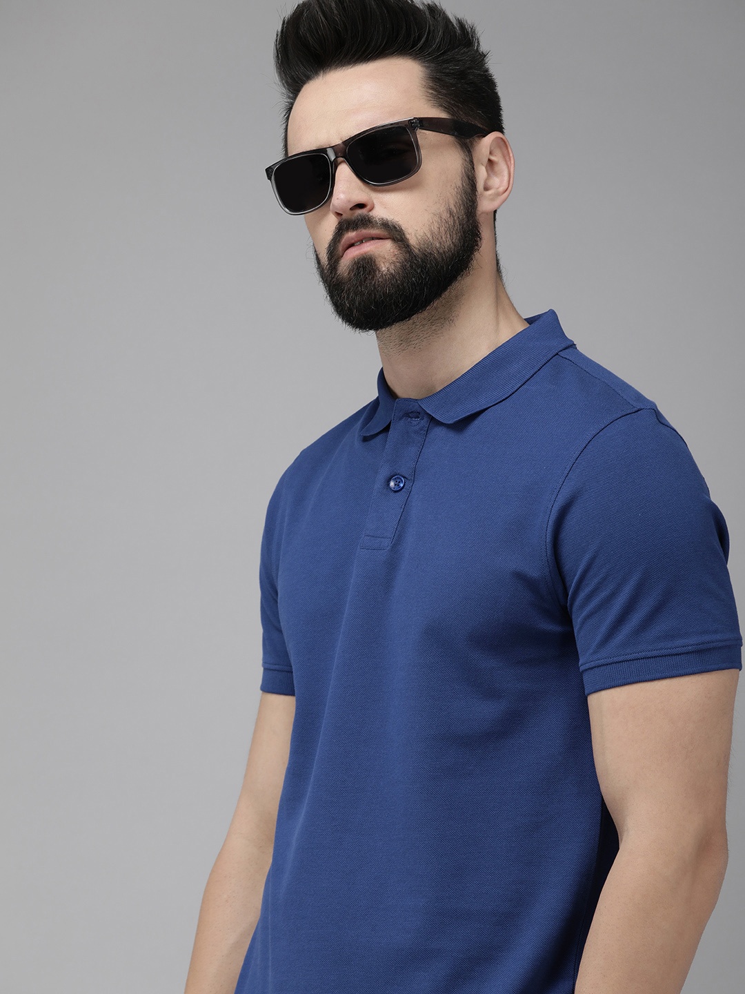 

The Roadster Life Co. Men Pure Cotton Polo Collar T-shirt, Blue