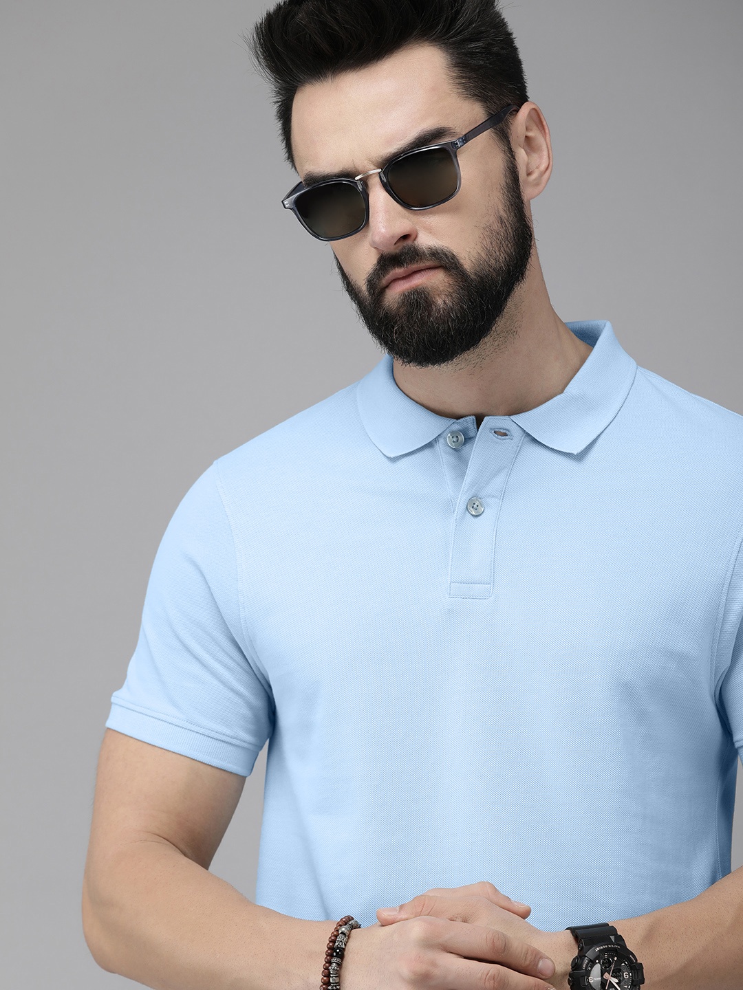 

The Roadster Life Co. Men Pure Cotton Polo Collar T-shirt, Blue