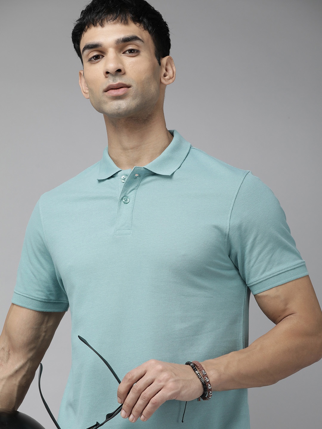 

The Roadster Life Co. Men Polo Collar Pure Cotton T-shirt, Blue