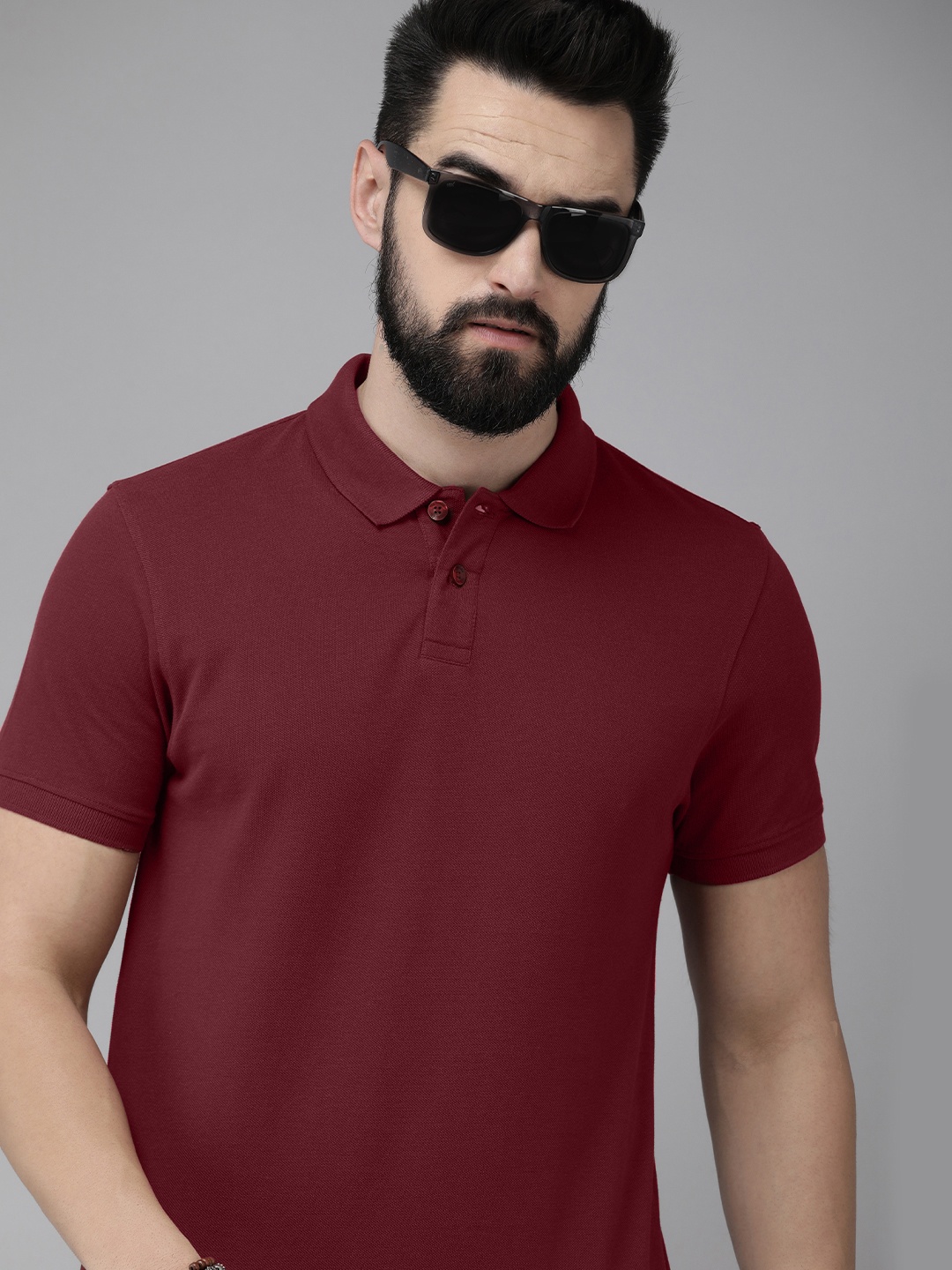 

The Roadster Life Co. Men Polo Collar Pure Cotton T-shirt, Maroon