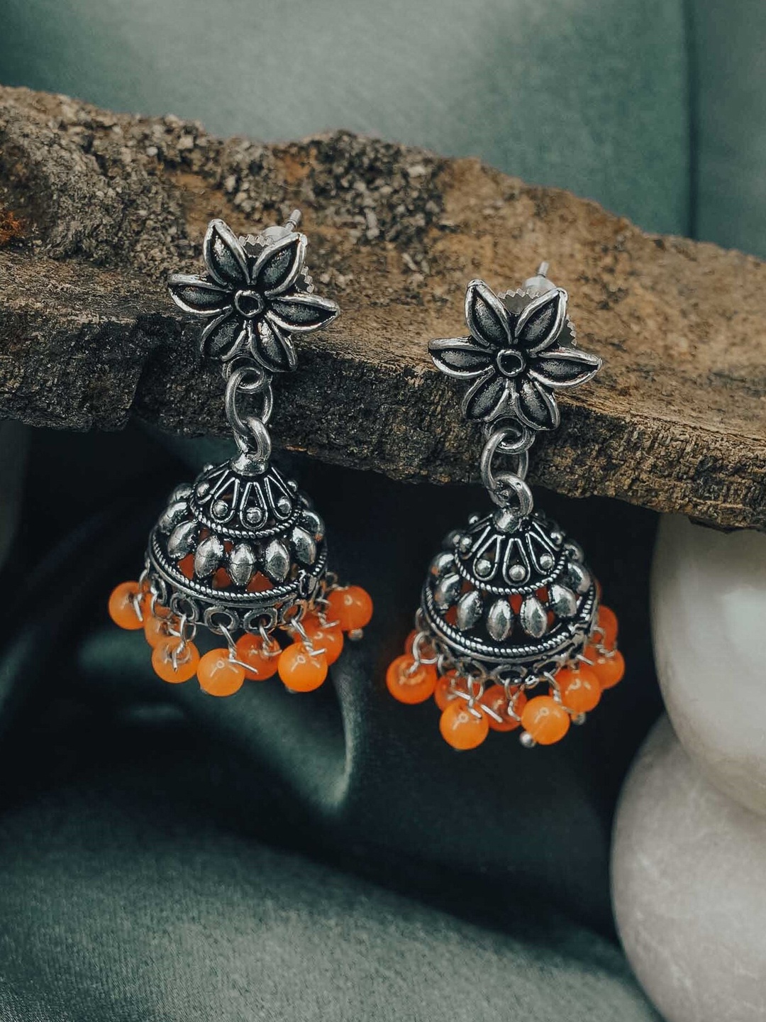 

GRIIHAM Orange Dome Shaped Jhumkas Earrings
