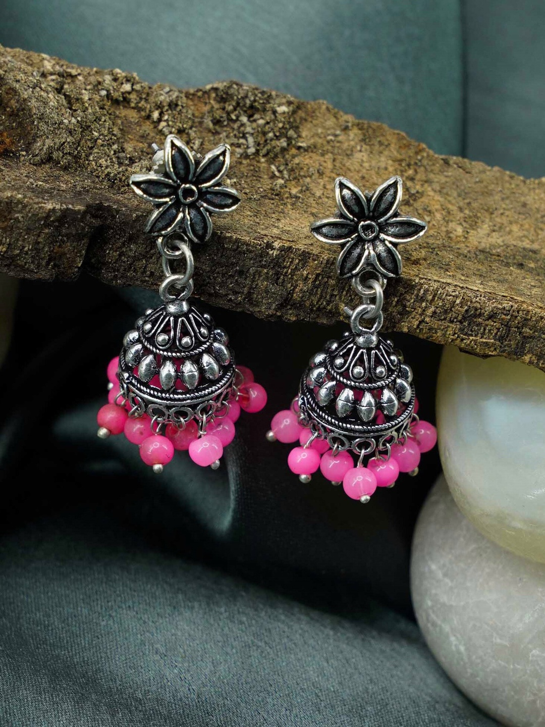 

GRIIHAM Pink Dome Shaped Jhumkas Earrings