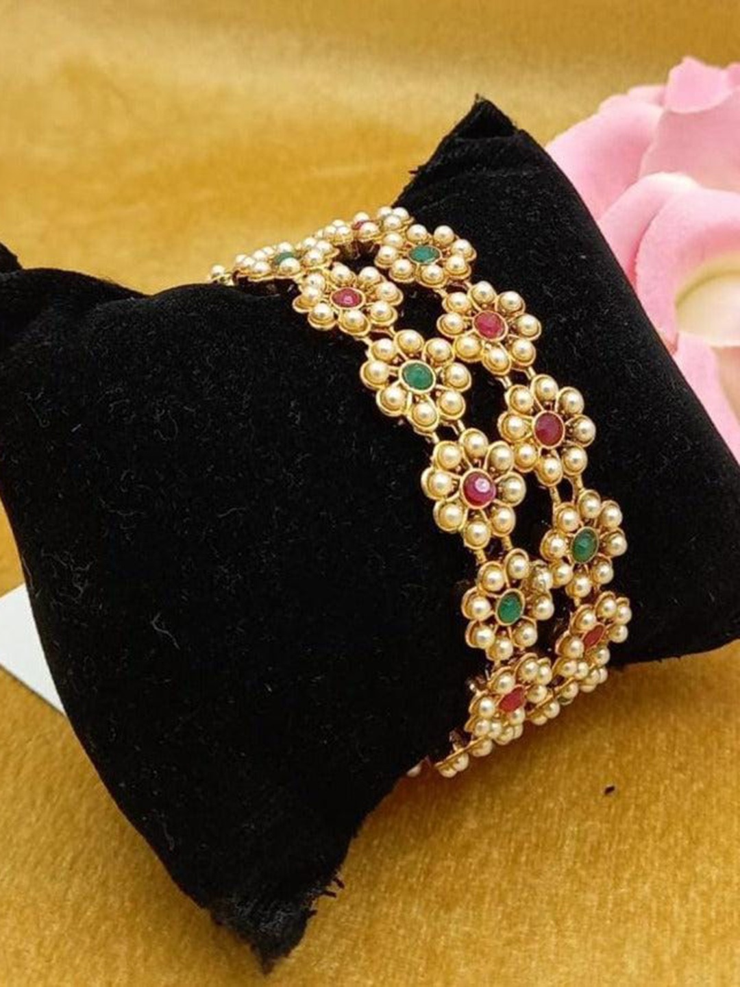 

GRIIHAM Set Of 2 Gold-Plated Green & Red AD Studded Bangles