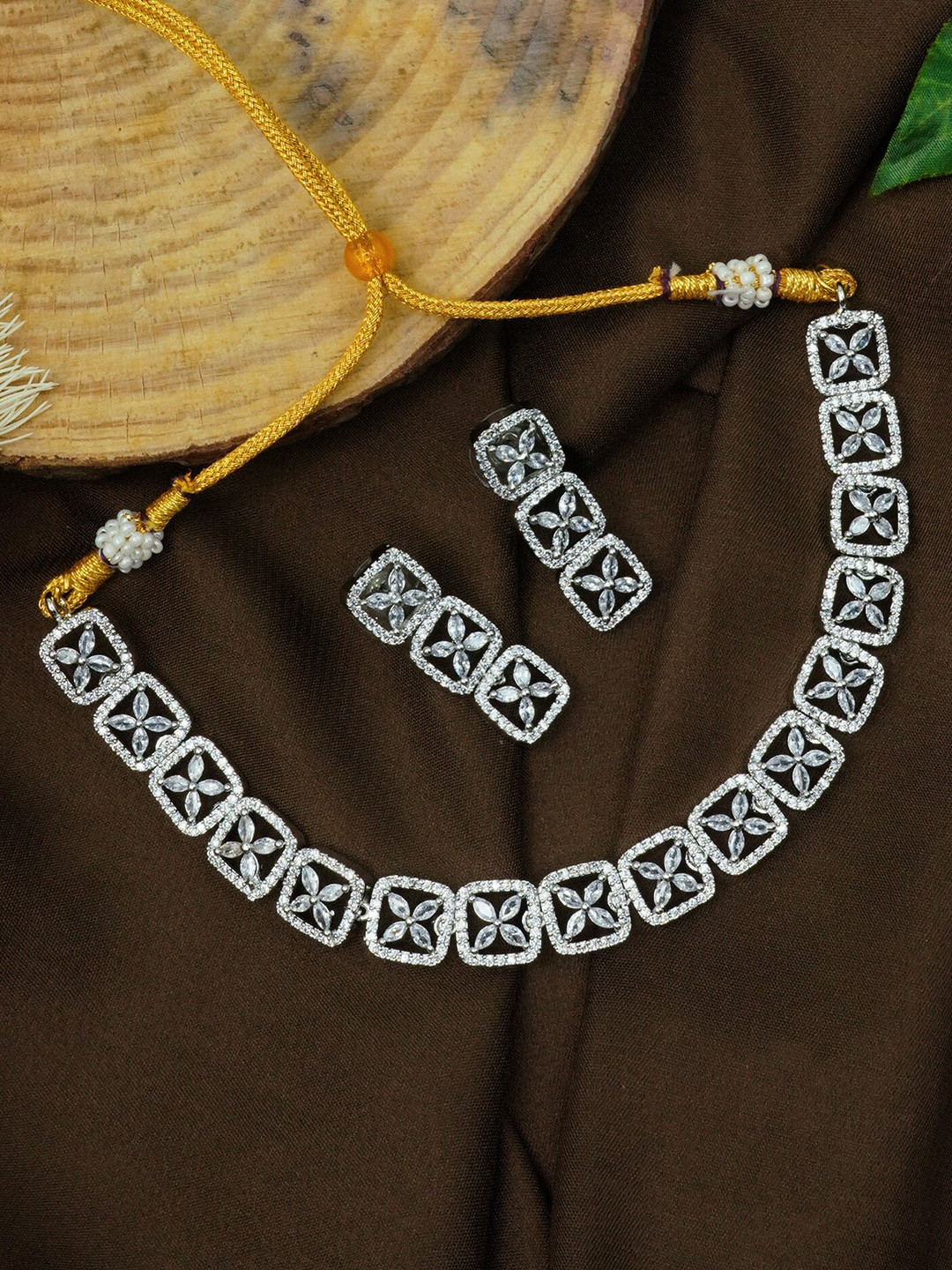 

GRIIHAM Women Gold-Plated White CZ-Studded Jewellery Set