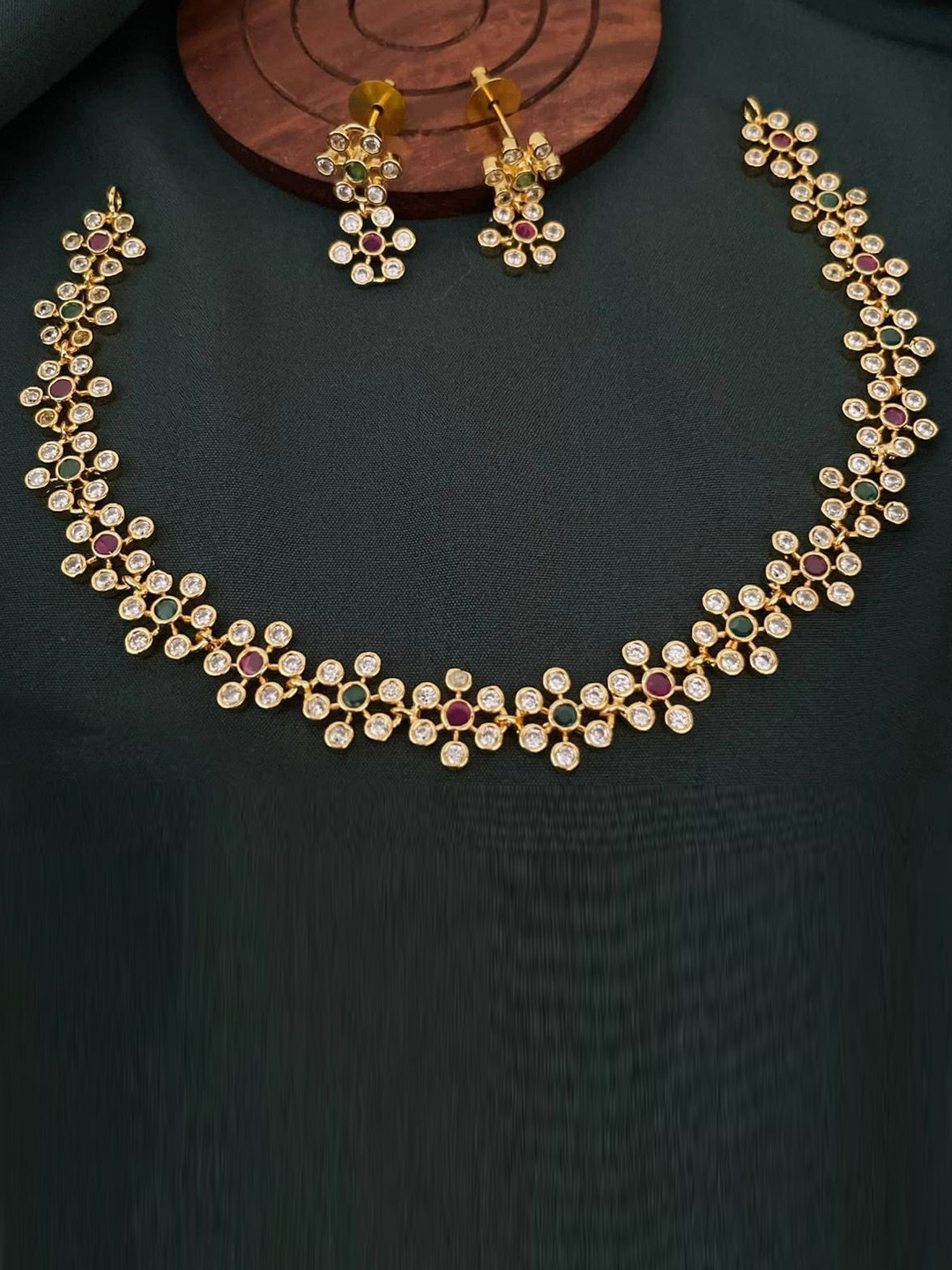 

GRIIHAM Women Gold-Plated White CZ-Studded Jewellery Set