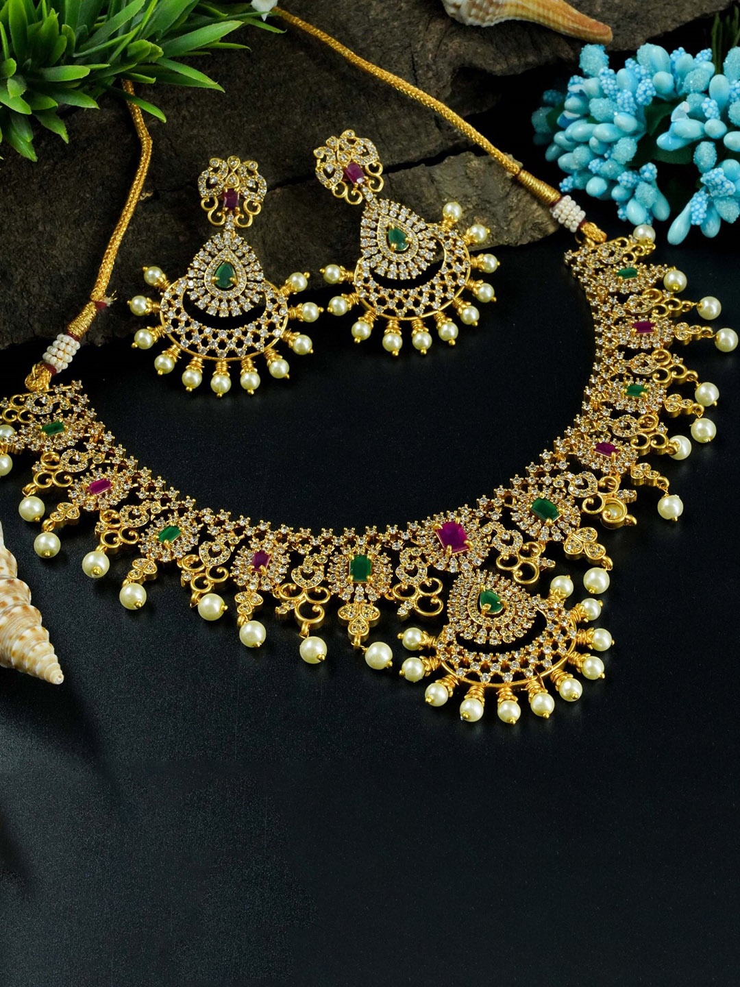 

GRIIHAM Women Gold-Plated White CZ-Studded Jewellery Set