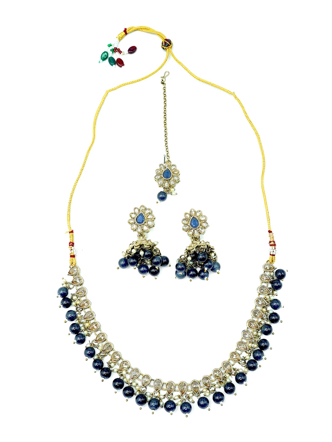 

GRIIHAM Women Gold-Plated & Blue Kundan Studded Jewellery Set