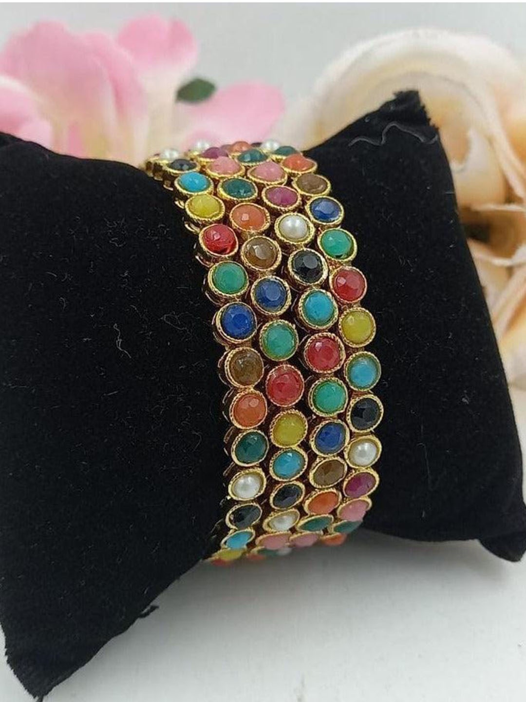 GRIIHAM Set Of 4 Gold-Plated Multi-Coloured AD-Studded Bangles