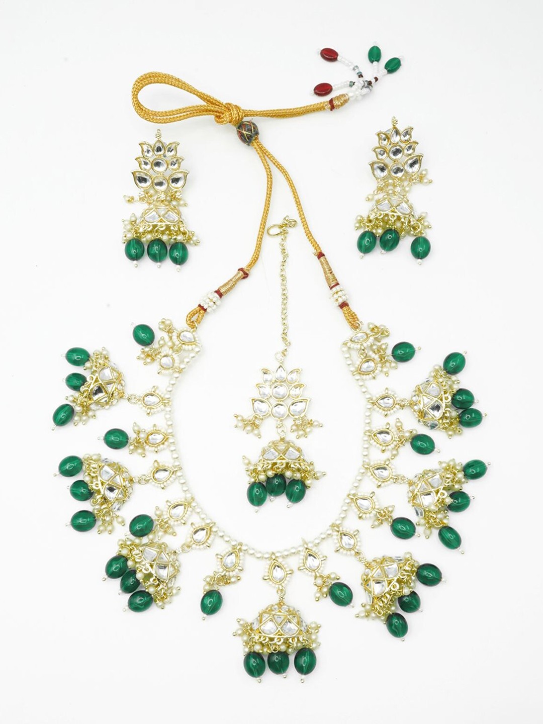 

GRIIHAM Gold-Plated Green CZ-Studded Jewellery Set