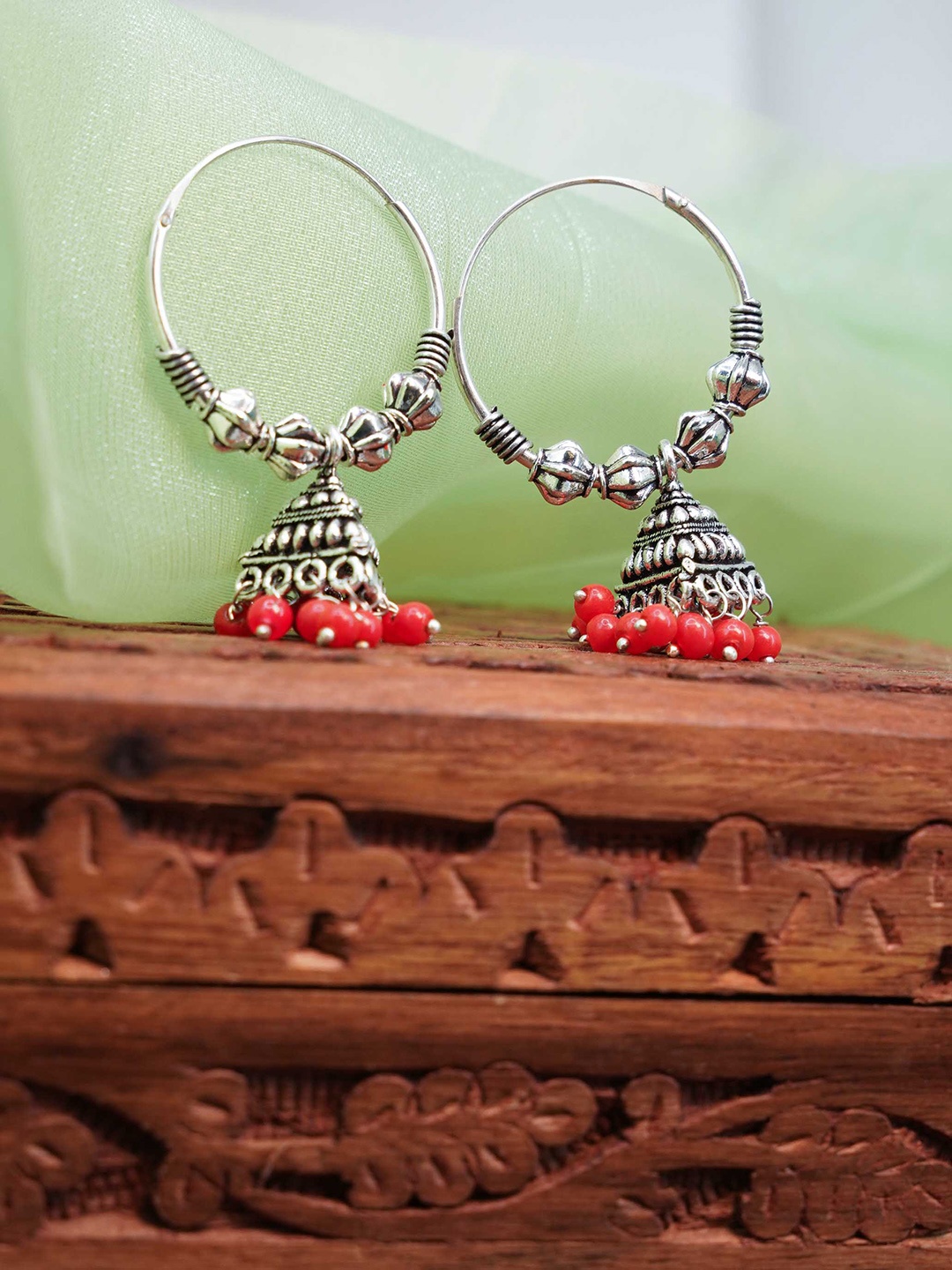 

GRIIHAM Coral & Silver-Plated Contemporary Hoop Earrings