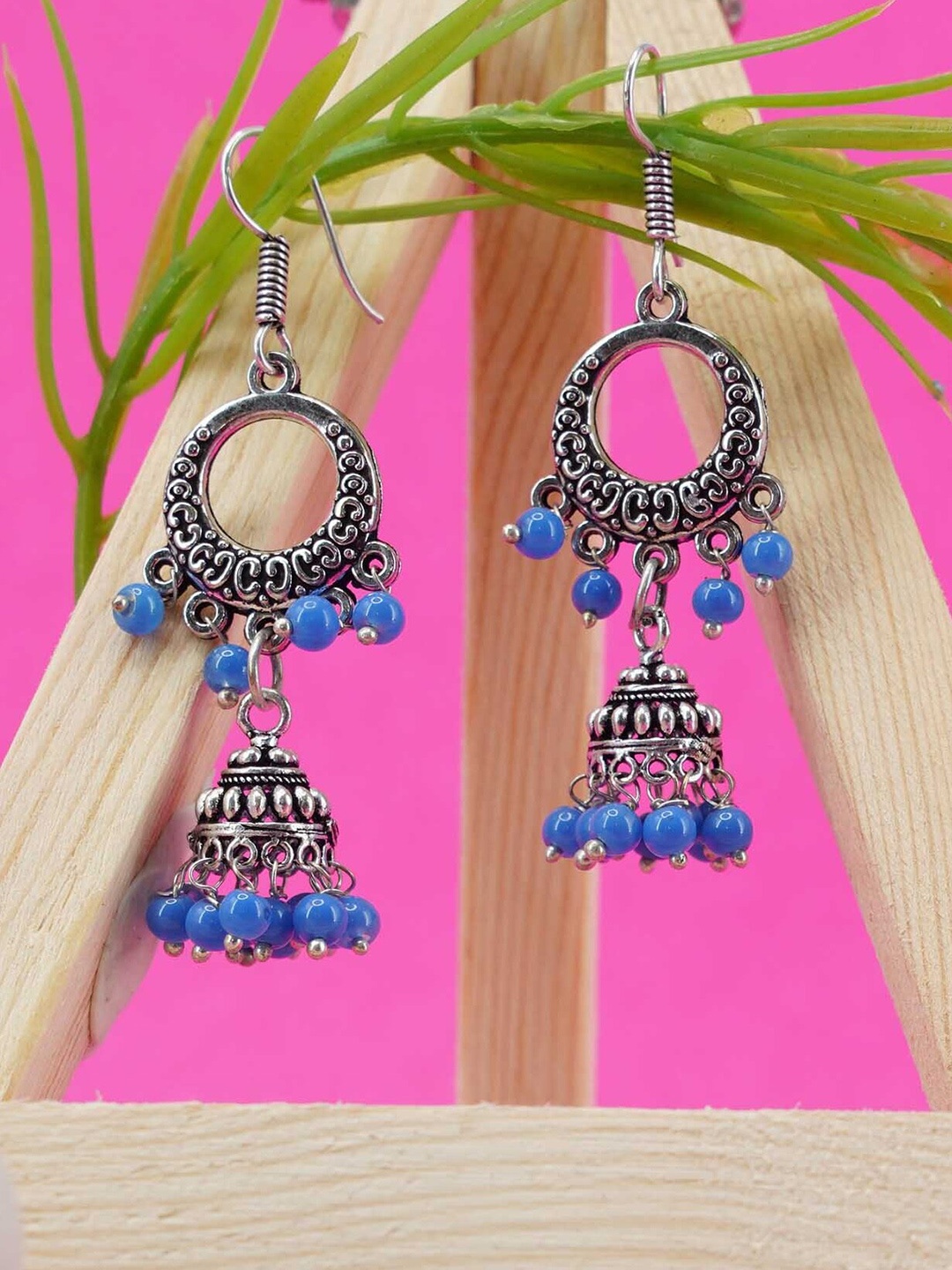 

GRIIHAM Blue & Silver-Plated Contemporary Drop Earrings