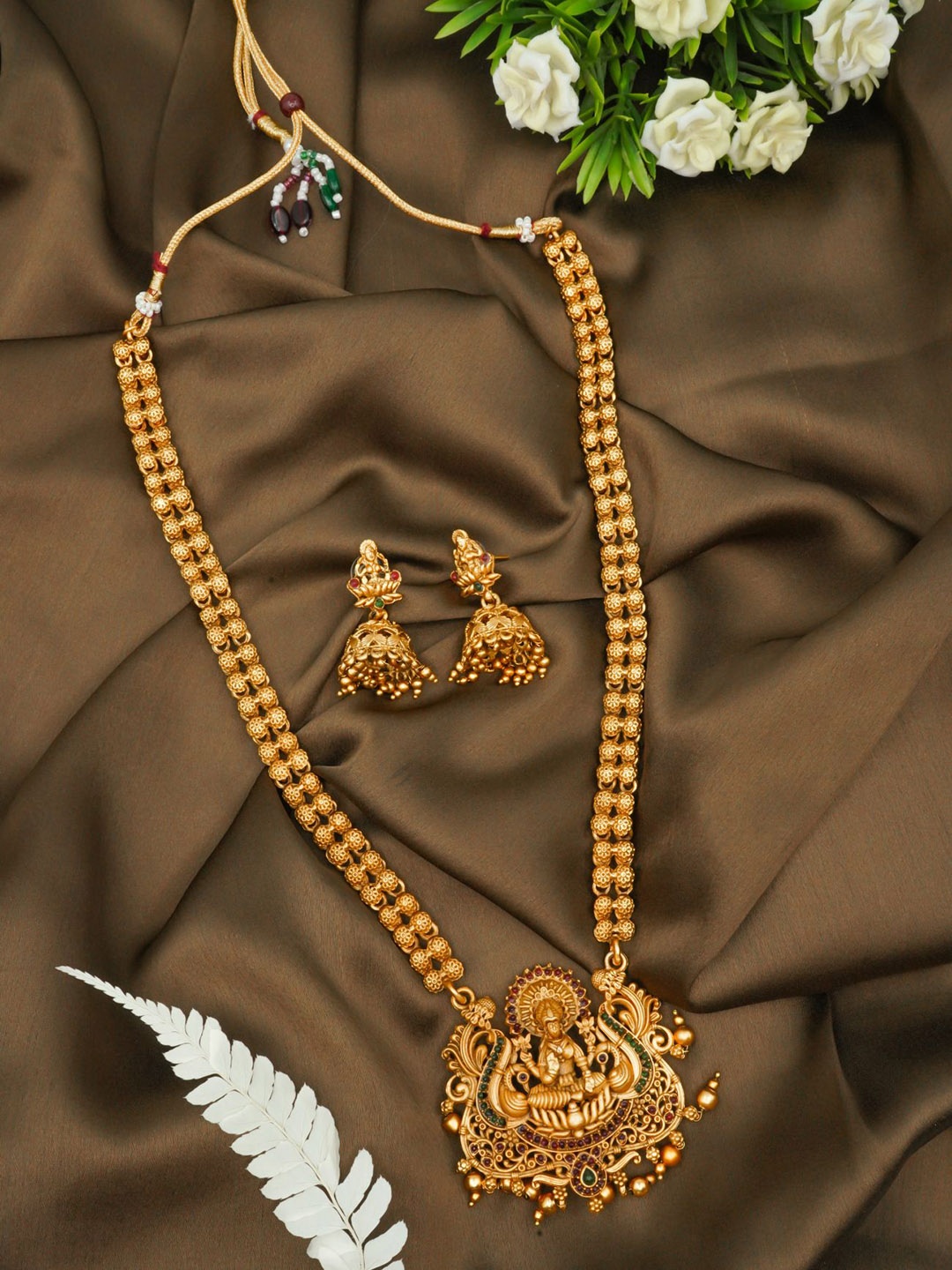 

GRIIHAM Gold-Plated Green CZ Stones Studded Jewellery Set