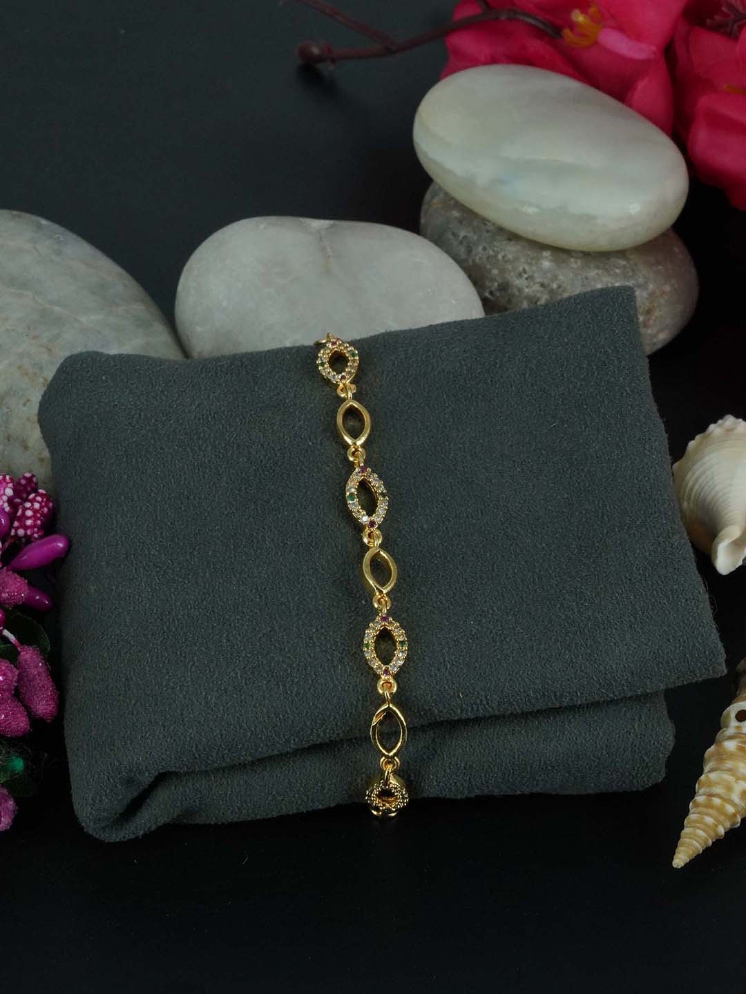 

GRIIHAM Women Gold & White American Diamond Gold Plated Link Bracelet