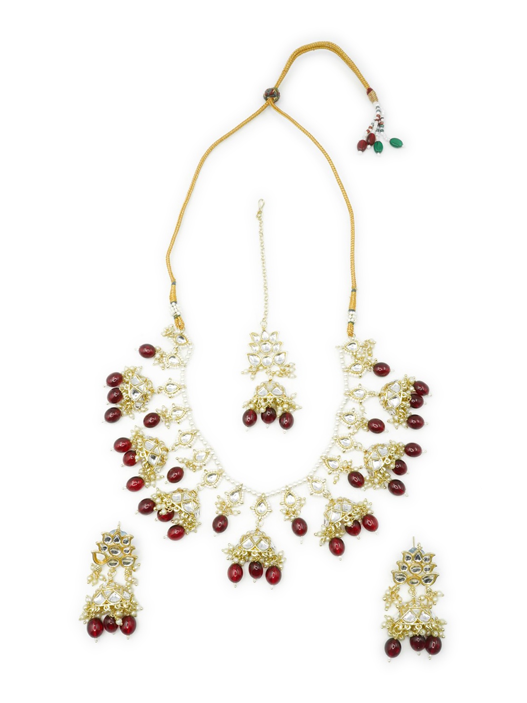 

GRIIHAM Women Maroon and White Cubic Zirconia Stones Studded Jewellery Set with Maangtika
