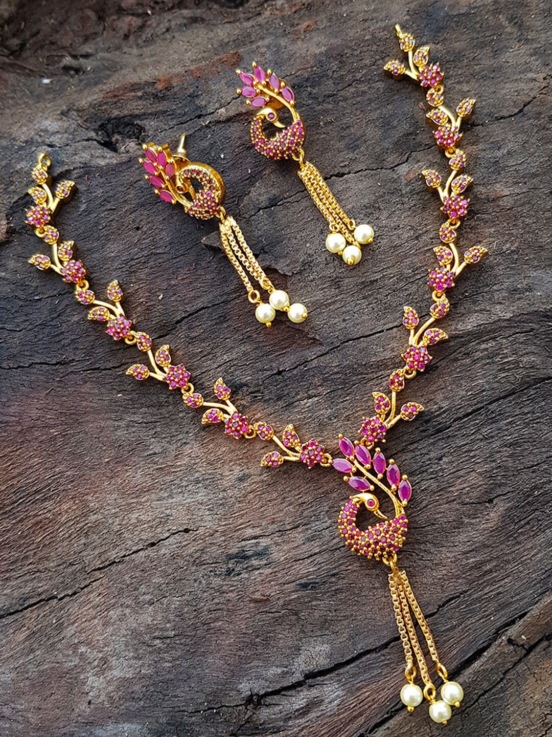 

GRIIHAM Pink & White Gold-Plated CZ Stone-Studded Jewellery Set