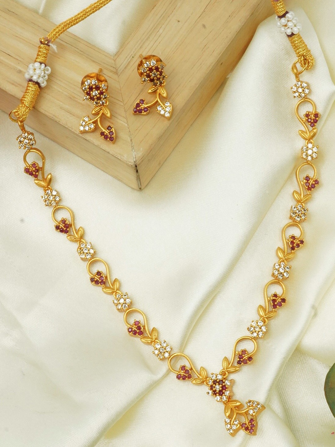 

GRIIHAM Gold-Plated CZ-Studded Jewellery Set, Red