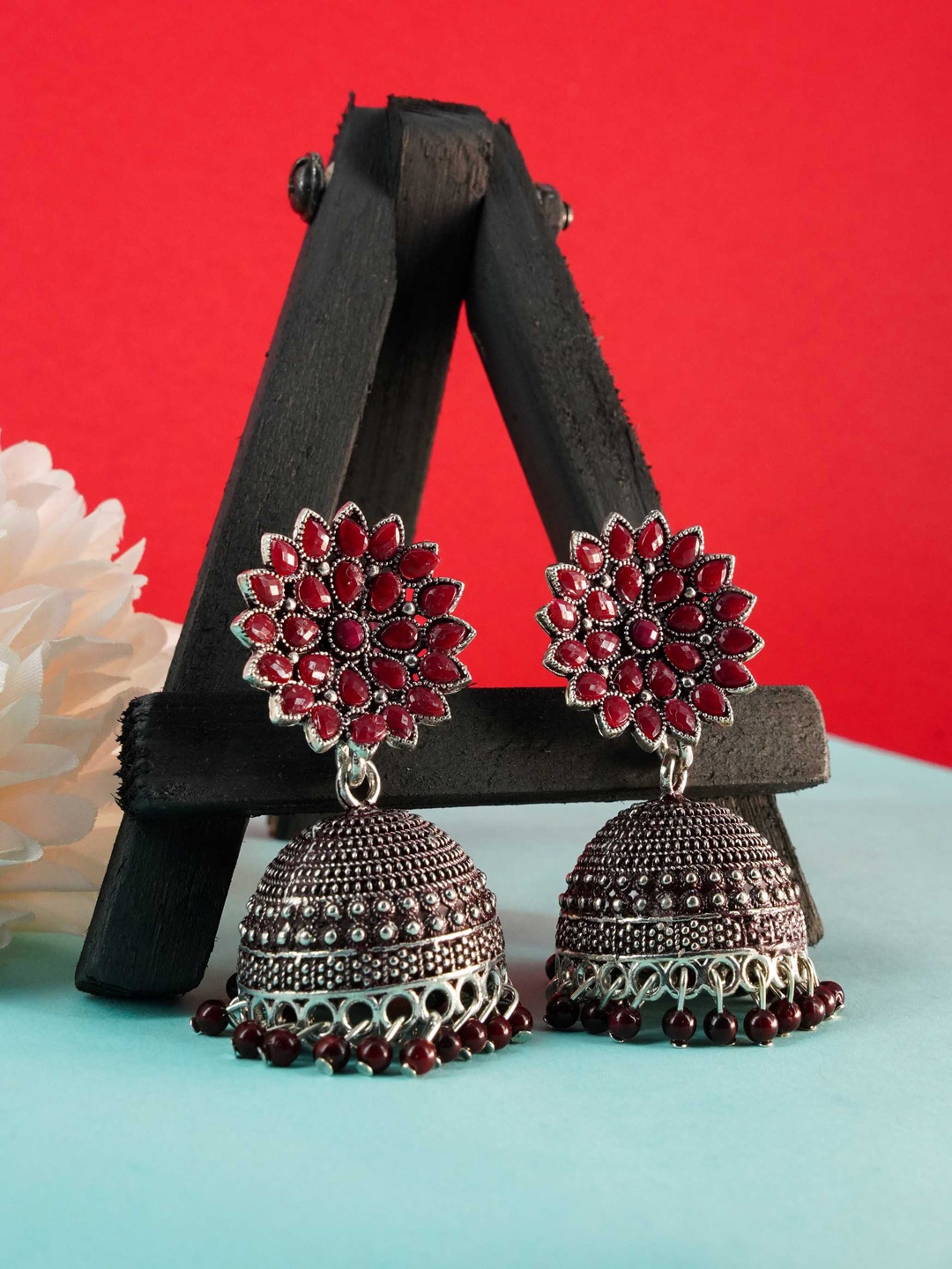 

GRIIHAM Maroon Contemporary Jhumkas Earrings